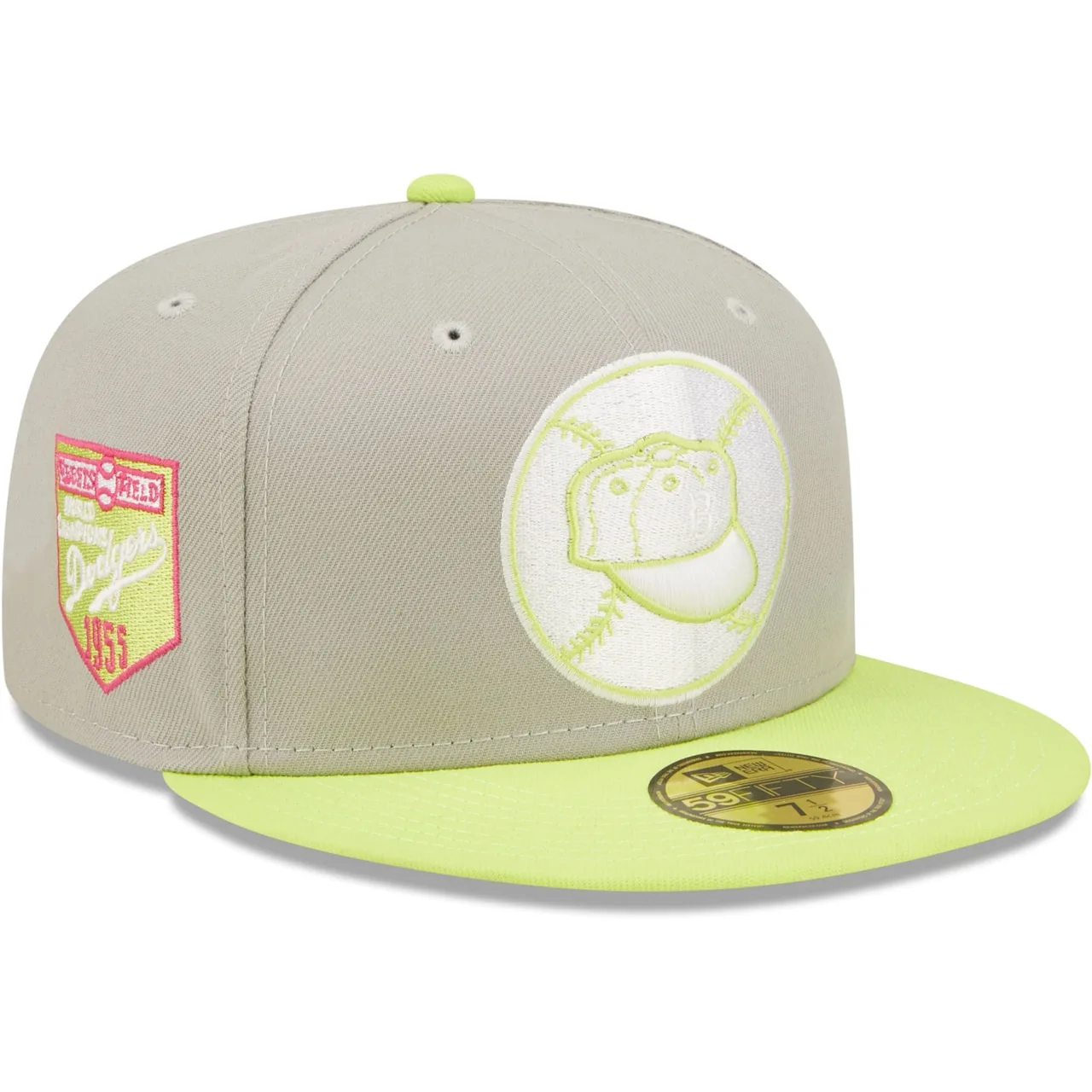 Men's Brooklyn Dodgers, Los Angeles Dodgers New Era Gray/Green 1955 World Series Cyber 59FIFTY Fitted Hat 3 Men's Brooklyn Dodgers, Los Angeles Dodgers New Era Gray/Green 1955 World Series Cyber 59FIFTY Fitted Hat