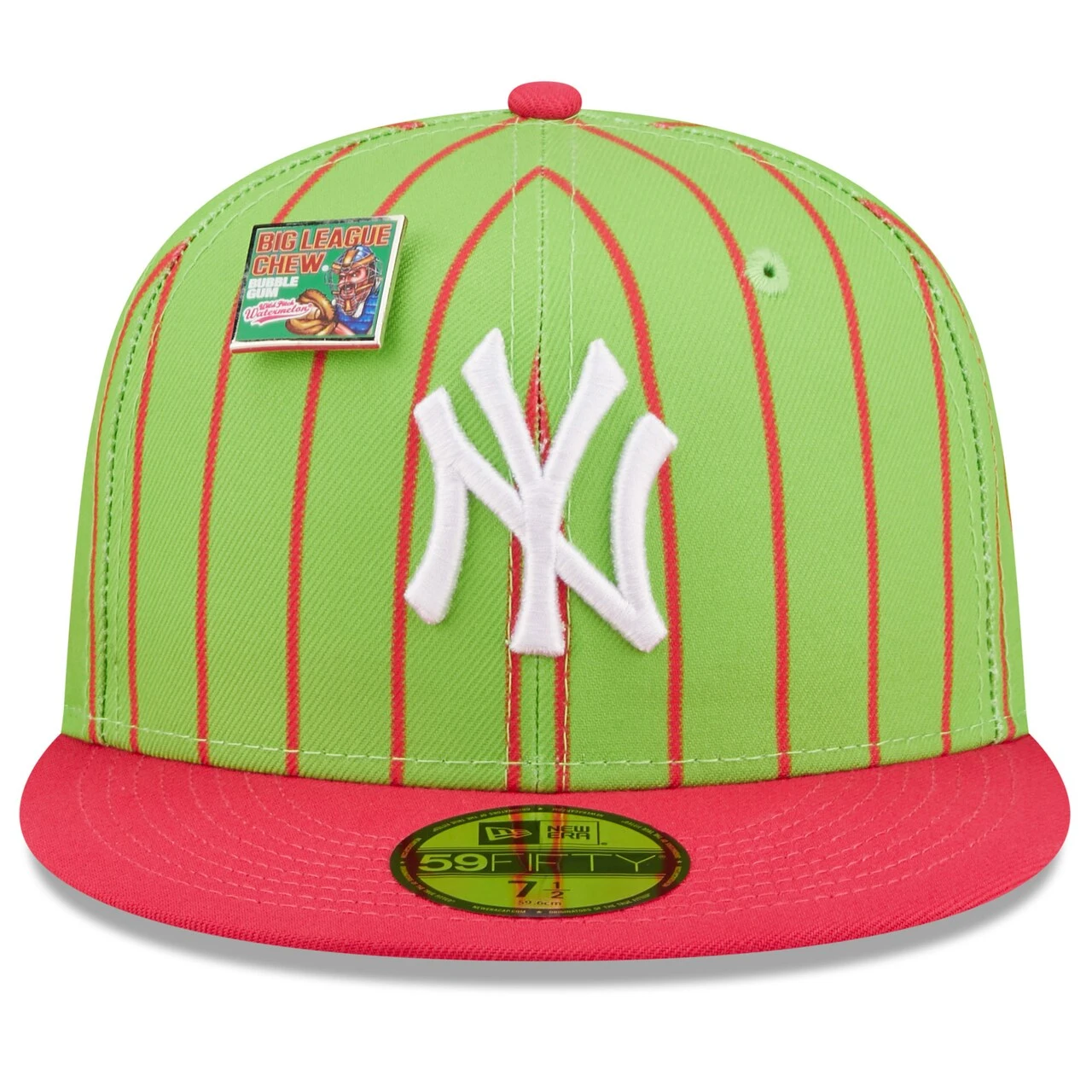New Era X Big League Chew Men's New York Yankees New Era Pink/Green MLB X Big League Chew Wild Pitch Watermelon Flavor Pack 59FIFTY Fitted Hat 4 New Era X Big League Chew Men's New York Yankees New Era Pink/Green MLB X Big League Chew Wild Pitch Watermelon Flavor Pack 59FIFTY Fitted Hat - Image 2
