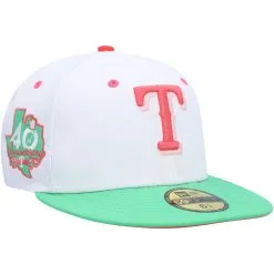 Men's Texas Rangers New Era White/Green 40th Anniversary Watermelon Lolli 59FIFTY Fitted Hat