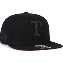 Men's Texas Rangers '47 Black On Black Sure Shot Captain Snapback Hat
