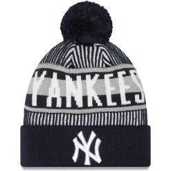 Men's New York Yankees New Era Navy Striped Cuffed Knit Hat With Pom
