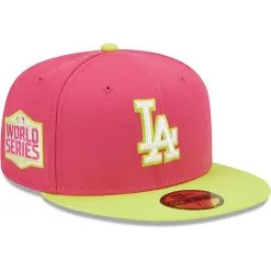 Men's Los Angeles Dodgers New Era Pink 2020 World Series Champions Beetroot Cyber 59FIFTY Fitted Hat