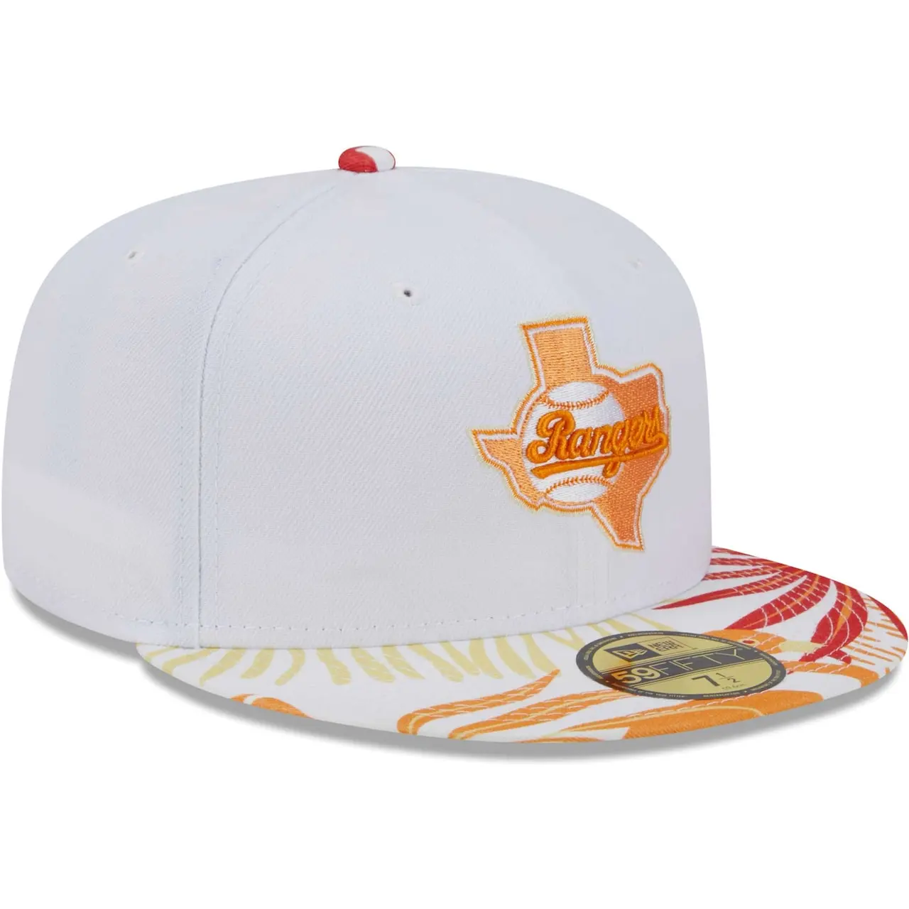 Men's Texas Rangers New Era White/Orange Flamingo 59FIFTY Fitted Hat 5 Men's Texas Rangers New Era White/Orange Flamingo 59FIFTY Fitted Hat - Image 3