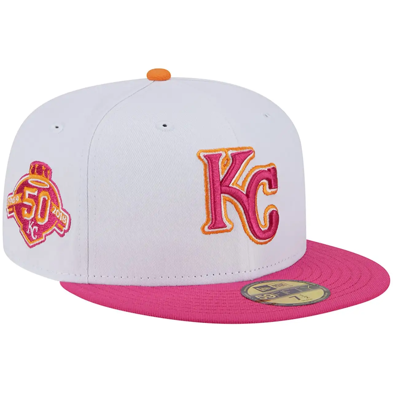Men's Kansas City Royals New Era White/Pink 50th Team Anniversary 59FIFTY Fitted Hat 3 Men's Kansas City Royals New Era White/Pink 50th Team Anniversary 59FIFTY Fitted Hat