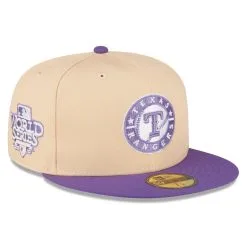 Men's Texas Rangers New Era Peach/Purple 2010 World Series Side Patch 59FIFTY Fitted Hat