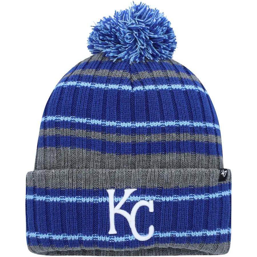 Men's Kansas City Royals '47 Gray/Royal Rexford Cuffed Knit Hat With Pom 3 Men's Kansas City Royals '47 Gray/Royal Rexford Cuffed Knit Hat With Pom