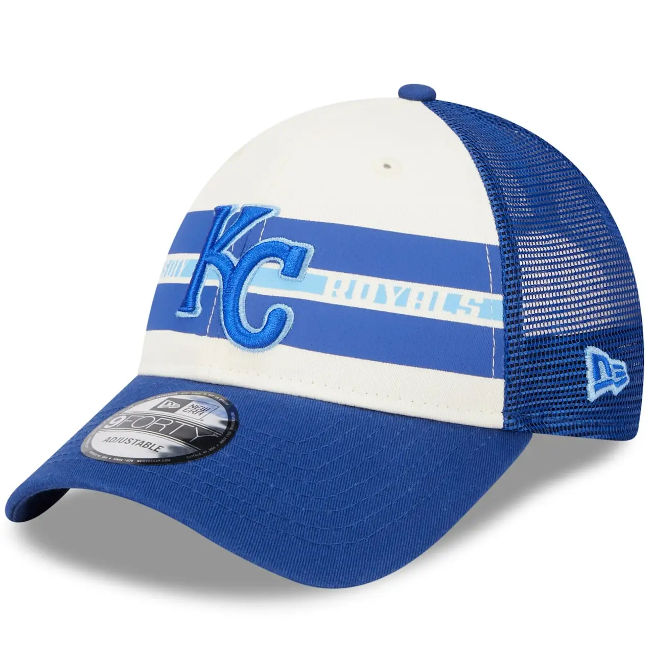Men's Kansas City Royals New Era White/Royal Team Stripe Trucker 9FORTY Snapback Hat 3 Men's Kansas City Royals New Era White/Royal Team Stripe Trucker 9FORTY Snapback Hat