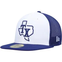 Men's Texas Rangers New Era White/Royal 2023 On-Field Batting Practice 59FIFTY Fitted Hat