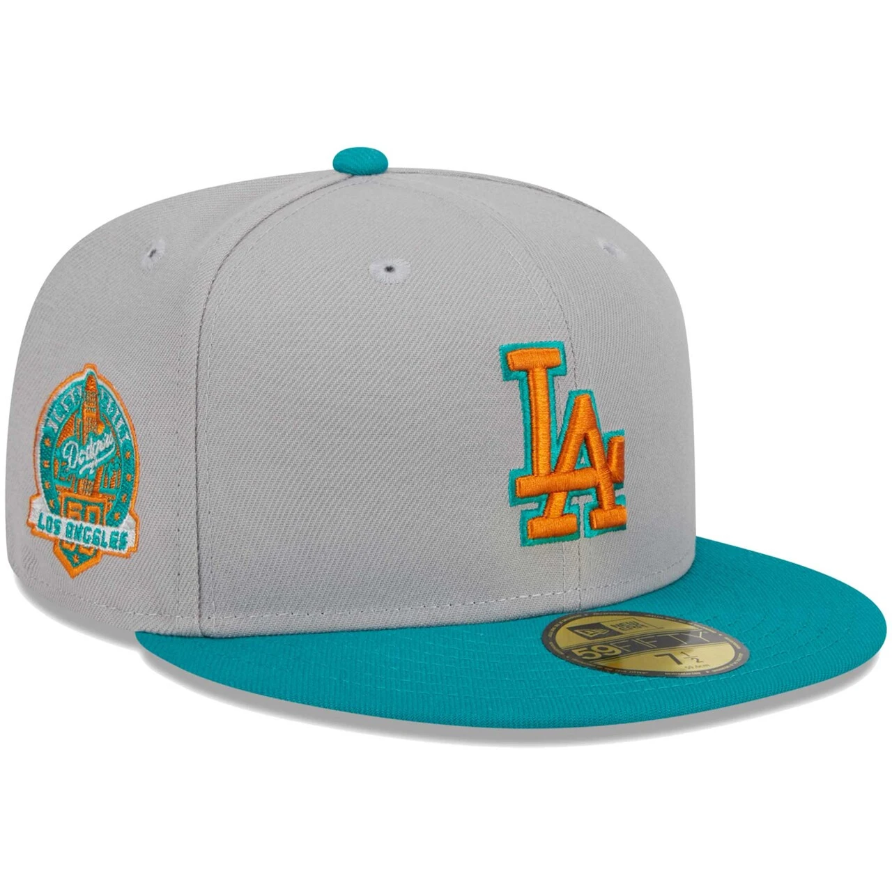 Men's Los Angeles Dodgers New Era Gray/Teal 59FIFTY Fitted Hat 3 Men's Los Angeles Dodgers New Era Gray/Teal 59FIFTY Fitted Hat