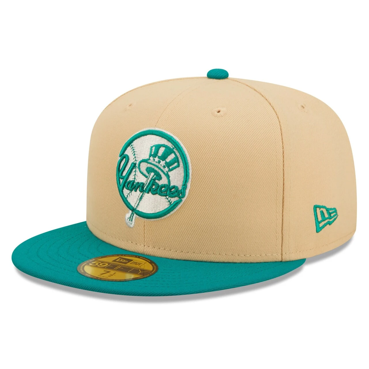 Men's New York Yankees New Era Natural/Teal Mango Forest 59FIFTY Fitted Hat 5 Men's New York Yankees New Era Natural/Teal Mango Forest 59FIFTY Fitted Hat - Image 3