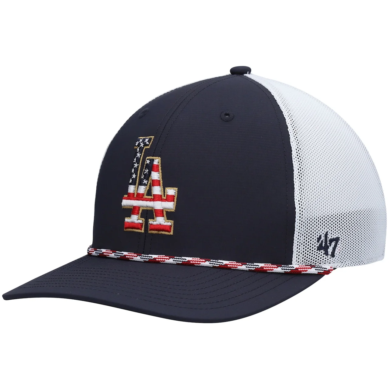 Men's Los Angeles Dodgers '47 Navy/White Flag Fill Trucker Snapback Hat 3 Men's Los Angeles Dodgers '47 Navy/White Flag Fill Trucker Snapback Hat