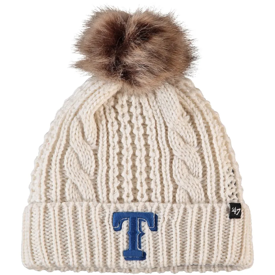 Women's Texas Rangers '47 Cream Meeko Cuffed Knit Hat With Pom 3 Women's Texas Rangers '47 Cream Meeko Cuffed Knit Hat With Pom