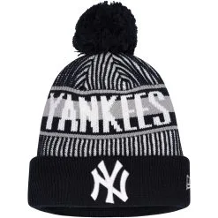 Youth New York Yankees New Era Navy Striped Cuffed Knit Hat With Pom