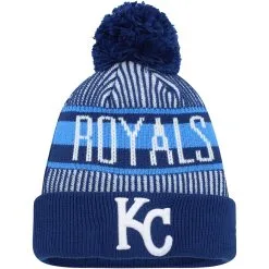 Youth Kansas City Royals New Era Royal Striped Cuffed Knit Hat With Pom